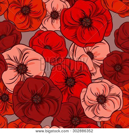 Seamless Pattern With Flower Texture. Red Abstract Poppies. Floral Wildflowers Ornament.pattern Can 