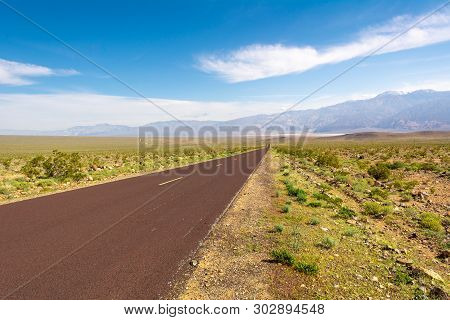 Trona Wildrose Road That Leads To The Death Valley In California On A Beautiful Sunny Day With Blue 