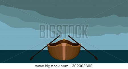 Front View Of A Rowboat In A Landscape - Vector