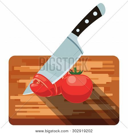 Fresh Vegetables On Woden Cutting Board With Knife