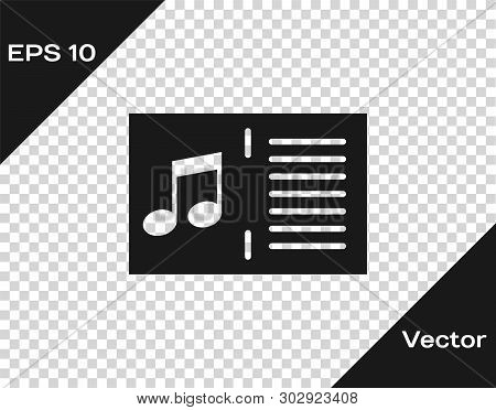 Grey Music Book With Note Icon Isolated On Transparent Background. Music Sheet With Note Stave. Note