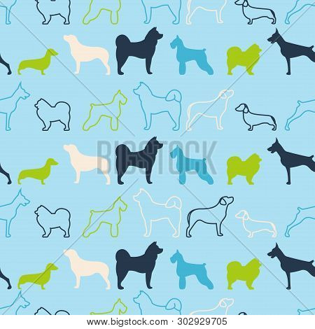 Flat Dog Vector Seamless Pattern And Background