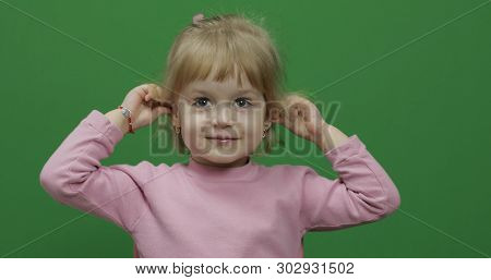 Happy Three Years Old Child. Cute Girl Making Faces. Chroma Key. Brown Eyes. Green Screen. Chroma Ke