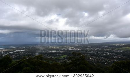 View Of Coffs Harbour From Forest Sky Pier, Which Is A Lookout Pier With Sweeping Views On A Cloudy 