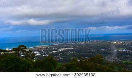 View Of Coffs Harbour From Forest Sky Pier, Which Is A Lookout Pier With Sweeping Views On A Cloudy 