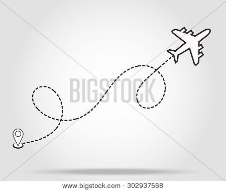 Airplane Fligth Route Or Air Plane Destination Line Path Vector Icon