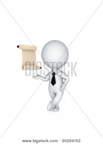 Antik kaydırma 3D küçük kişi.
