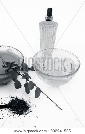 Basil Face Pack Isolated On White I.e. Sandalwood Powder Well Mixed With Tulsi,rose Water,olive Oil,