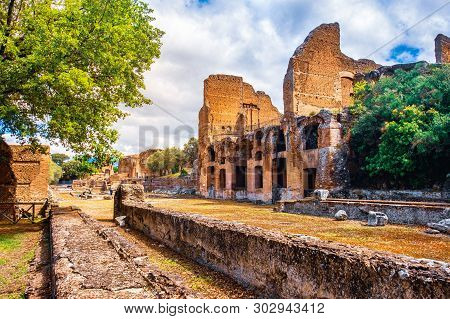 The Ninfeo Stadium Ruins In Villa Adriana Of Hadrians Villa Archaeological Site Of Unesco In Tivoli 