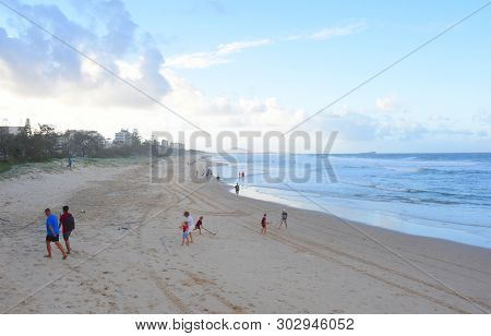 Alex Beach, Australia - Apr 21, 2019. People Relaxing At The Beach In Autumn Time Afternoon.  Alex I