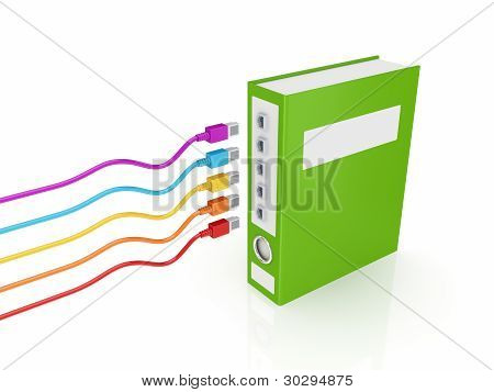 多彩橡皮和绿色文件夹。