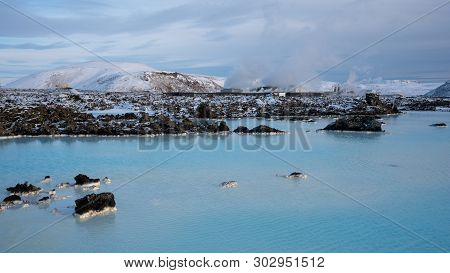 Panoramic View Over The Blue Lagoon Close To Grindavik, Wintertime In Iceland, Europe