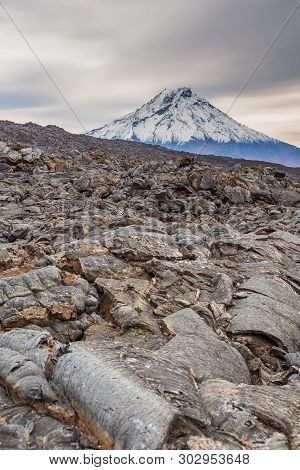 Snow- Capped Mount Bolshaya Udina, Volcanic Massive, One Of The Volcanic Complex On The Kamchatka Pe