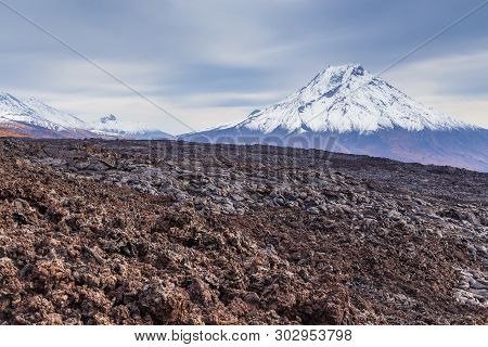Snow- Capped Mount Bolshaya Udina, Volcanic Massive, One Of The Volcanic Complex On The Kamchatka Pe