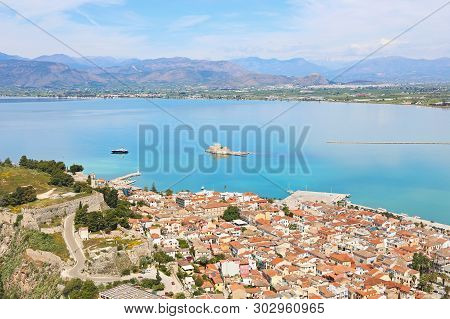 Scenery From Above Of Nafplio Town Argolis Greece - Drone View - Greek Famous Destination