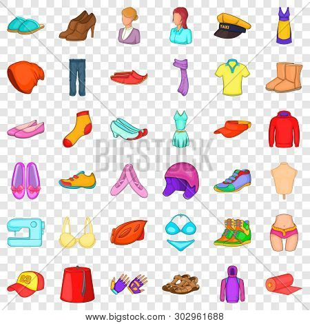 Sewing Icons Set. Cartoon Style Of 36 Sewing Vector Icons For Web For Any Design