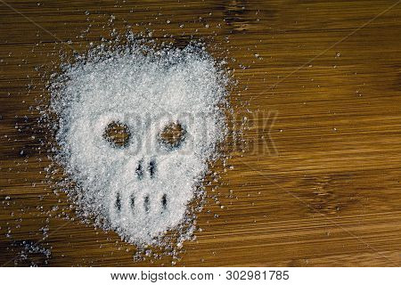 Sugar Skull On The Table. Concept No Sugar Diet. Can Be Used As A Background. Copy Space, Close Up, 