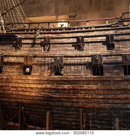 Stockholm, Sweden - April 20, 2019: Old Sailing Ship Vasa. Vasa Museum In Stockholm. View On Board T