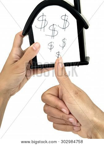 House With A Dollar Sign. Sale Of Immobility, Earnings At Home