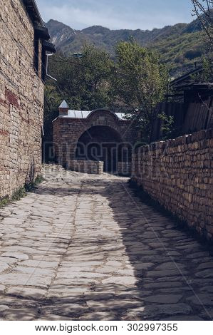 Street Of Lahich - Town Of Azerbaijan With Traditional Stone Houses Located In The Mountains