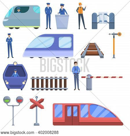 Electric Train Driver Icons Set. Cartoon Set Of Electric Train Driver Vector Icons For Web Design