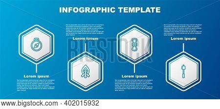 Set Line Compass, Campfire, Climber Rope And Marshmallow On Stick. Business Infographic Template. Ve