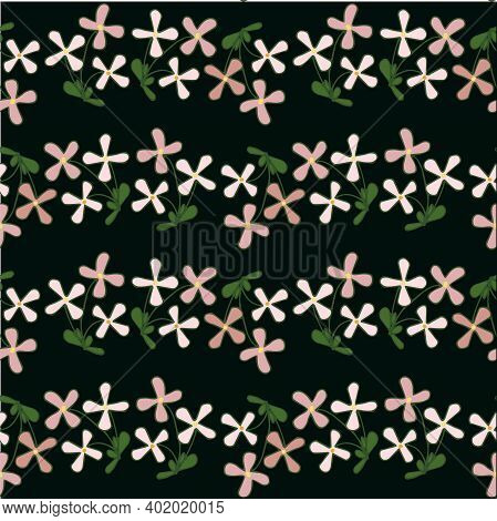 Matthiola Seamless Pattern. Pink Flower On Black Botanical Art Design Stock Vector Illustration For 