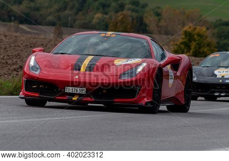 Ferrari 488 Pista On An Old Racing Car In Rally Mille Miglia 2020 The Famous Italian Historical Race