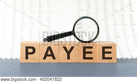 Wooden Blocks With The Text: Payee. Payee Word Made With Building Blocks, Business Concept