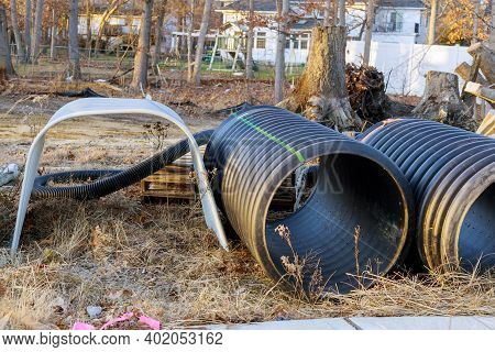 New Residential Home Building Materials Window Well For Basement Construction On Drainage Pipe On A 
