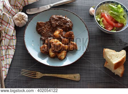 Croatian Traditional Cuisine, Pasticada With Gnocchi - Dalmatian Pot Roast Or Beef/ Croatian Dish - 