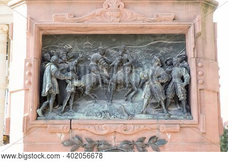People And Animal Statues At Castle Square In Stuttgart, Germany