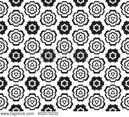 Seamless Black And White Abstract Pattern. Floral Vector Illustration