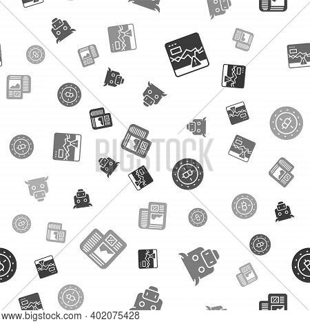 Set Failure Stocks Market, Bull, Bitcoin And Business Finance Report On Seamless Pattern. Vector
