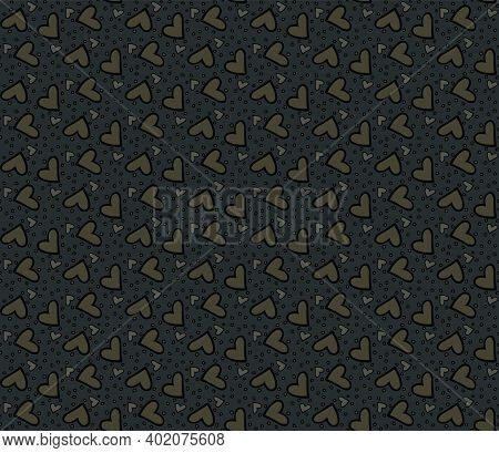 Beautiful Seamless Dark Pattern With Nice Hearts. Vector Illustration