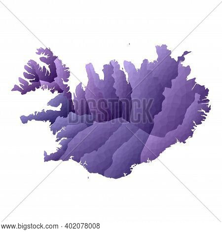 Iceland Map. Geometric Style Country Outline. Ravishing Violet Vector Illustration.