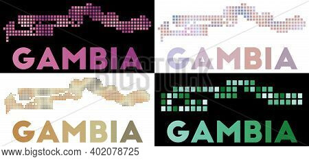 Gambia Map. Collection Of Map Of Gambia In Dotted Style. Borders Of The Country Filled With Rectangl