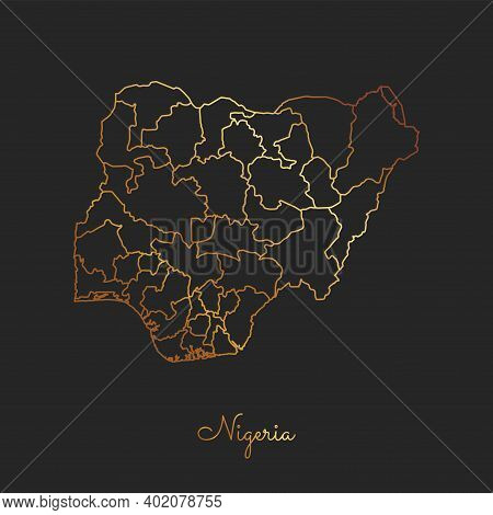 Nigeria Region Map: Golden Gradient Outline On Dark Background. Vector Illustration.