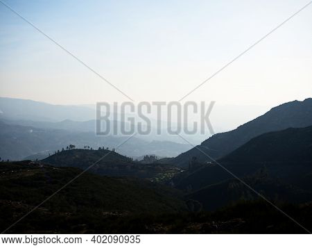 Aerial Panorama Of Idyllic Mountain Scenery Landscape Near Gavieira Arcos De Valdevez Norte Region P