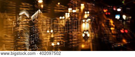 Index Number Graph Line Of Trade Stock Market And Index Number On Golden Glow Blur City Light Welth 