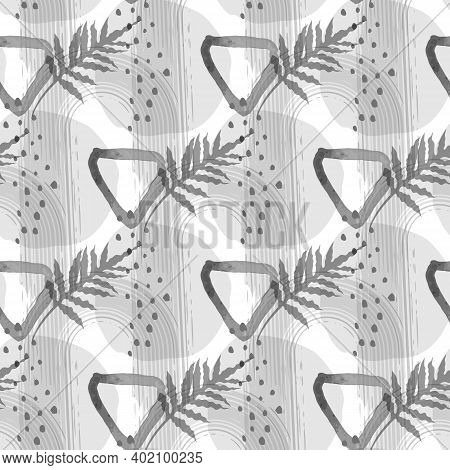 Modern Trendy Mid Century Abstract Shapes Monochrome Gray Seamless Pattern. Geometric Textured Repea