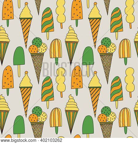 Seamless Pattern With Colored Ice Cream. Vector Illustration