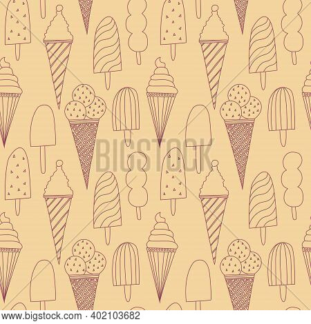 Seamless Pattern With Colored Ice Cream. Vector Illustration