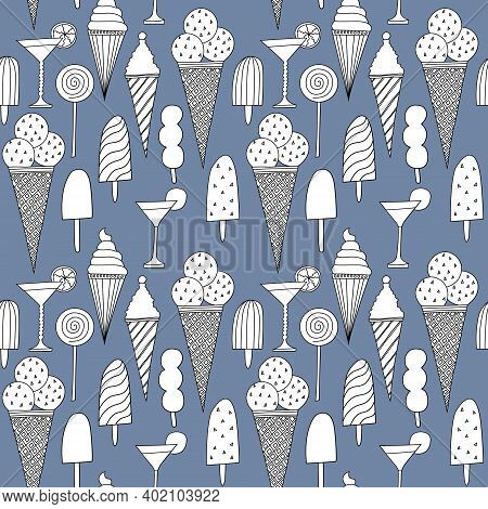 Seamless Pattern With Colored Ice Cream. Vector Illustration