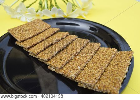Selective Focus Closeup Of Til Sakri Or Tilgul An Indian Traditional Popular Sweet Made Out Of Sesam