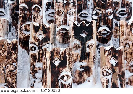 Perm Krai, Russia - January 02, 2021: Fragment Of A Snow-covered Art Object In The Form Of A Set Of 