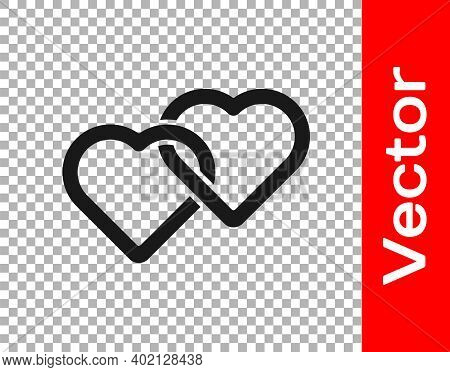 Black Two Linked Hearts Icon Isolated On Transparent Background. Romantic Symbol Linked, Join, Passi