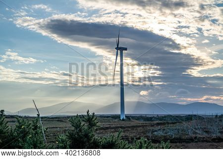 Portnoo , Ireland - December 06 2020 : The Loughderryduff Windfarm Is Producing Between Ardara And P