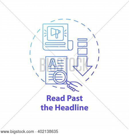 Reading Past Headline Concept Icon. Fake News Checking Idea Thin Line Illustration. Reaching Snap Co