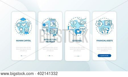 Intangible Investment Types Onboarding Mobile App Page Screen With Concepts. Intellectual Property, 